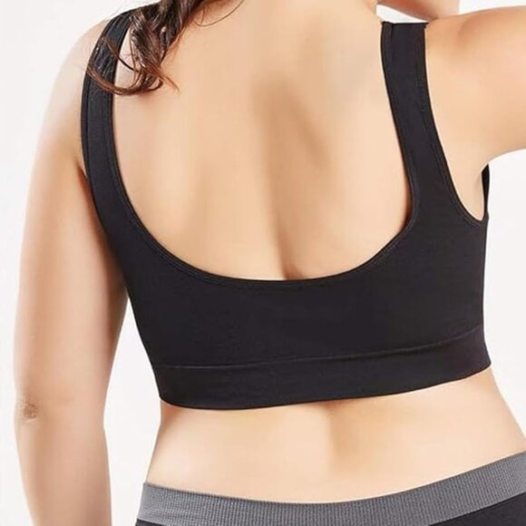 Seamless Scoop Neck Wireless Stretch Comfort Bra Top Black Lounge Wear - Picture 3 of 7